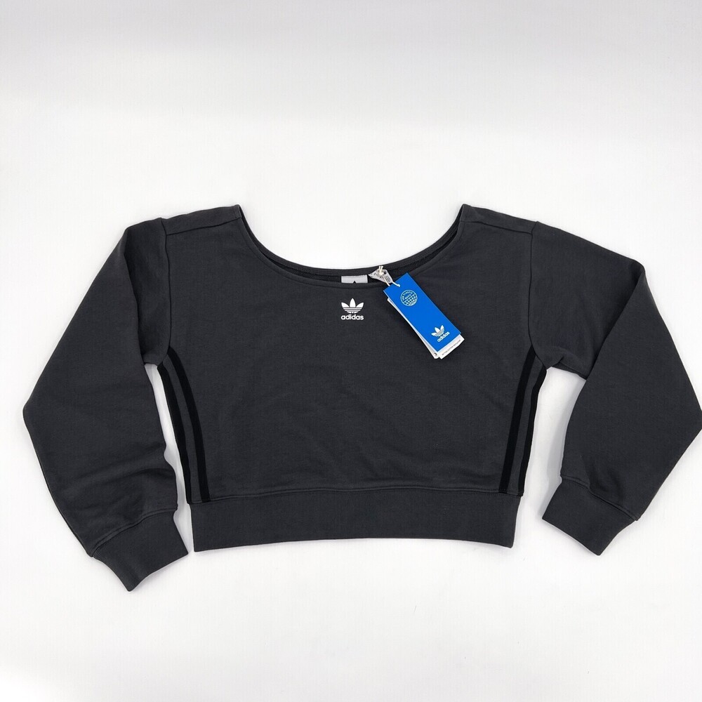 NEW Adidas Sweater Womens Extra Small Gray Crop Round Neck Long Sleeve NWT